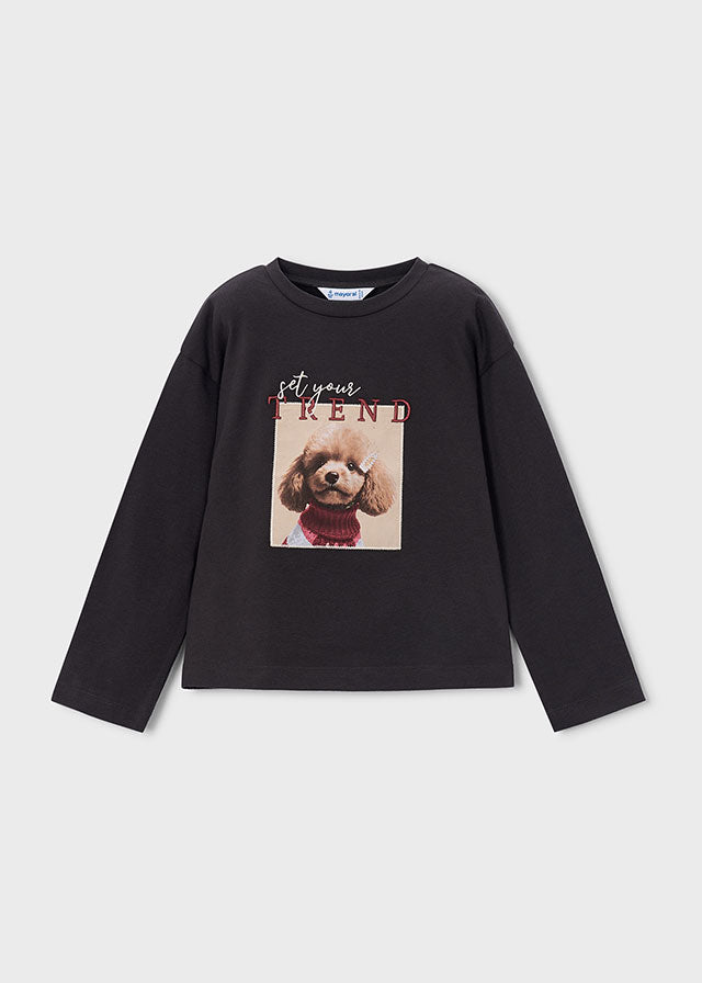 Camiseta manga larga estampado caniche, niña.