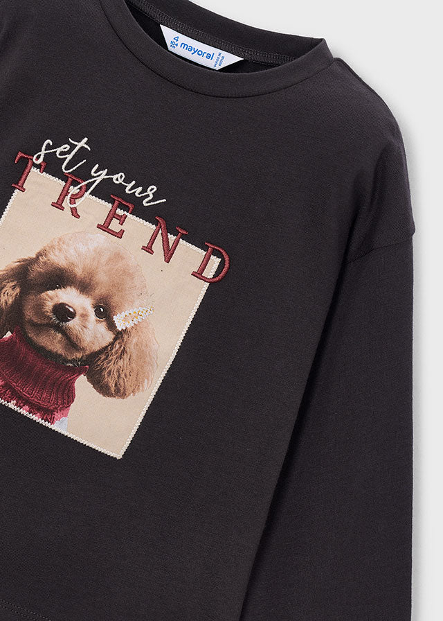 Camiseta manga larga estampado caniche, niña.