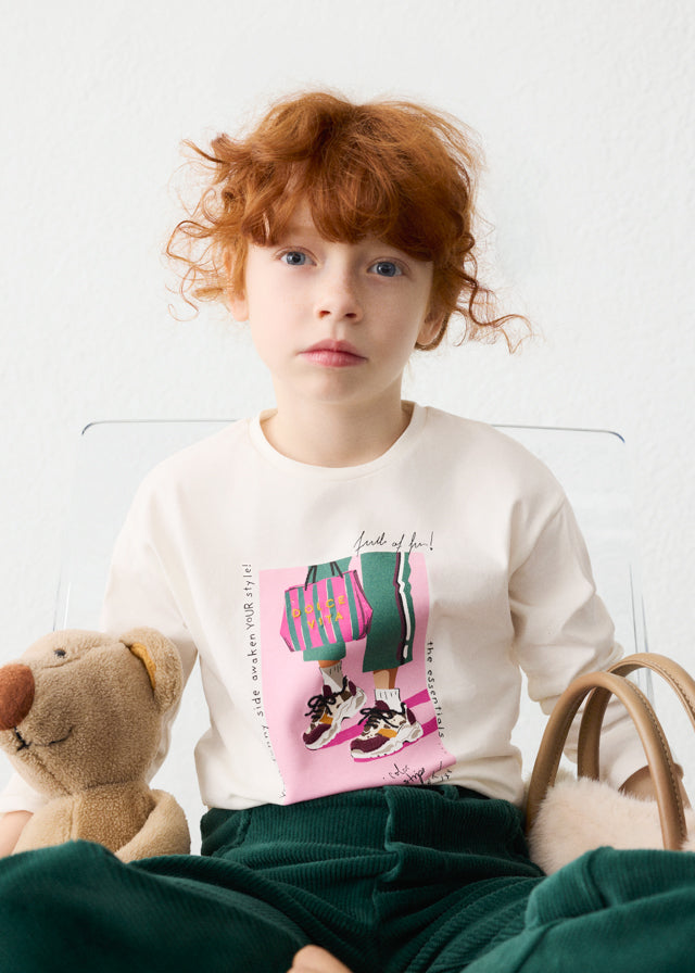 Camiseta manga larga ilustración casual , niña.