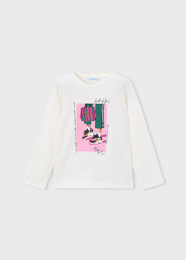 Camiseta manga larga ilustración casual , niña.