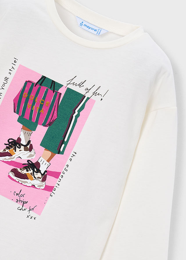 Camiseta manga larga ilustración casual , niña.