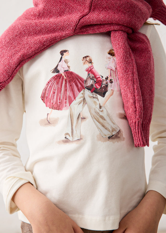 Camiseta manga larga vestir niña