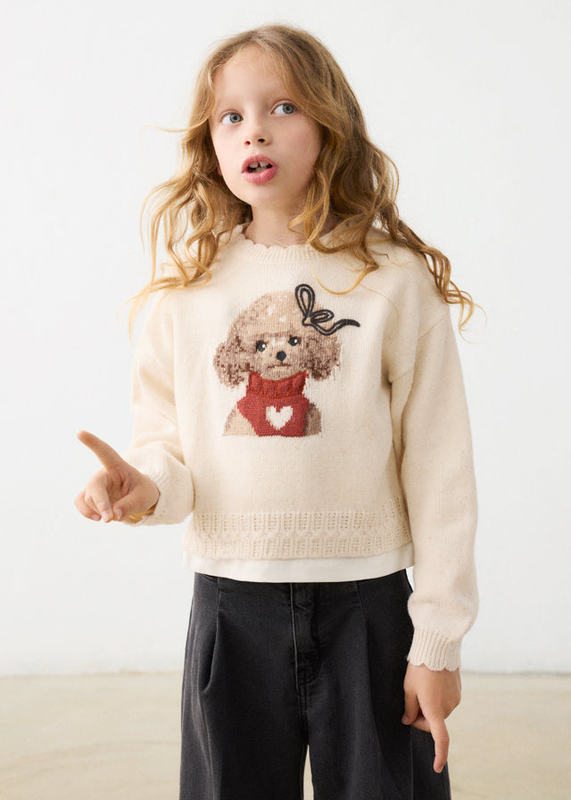 Jersey tricot caniche integrado, niña.