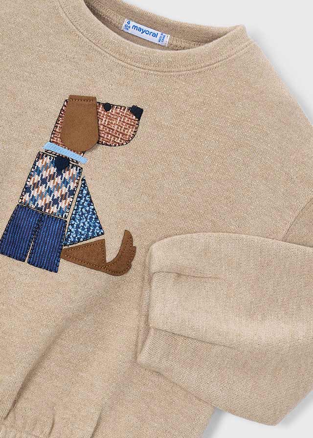 Sudadera de punto jaspeado con aplique de perrito niña