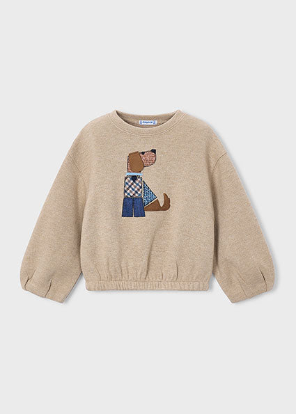 Sudadera de punto jaspeado con aplique de perrito.