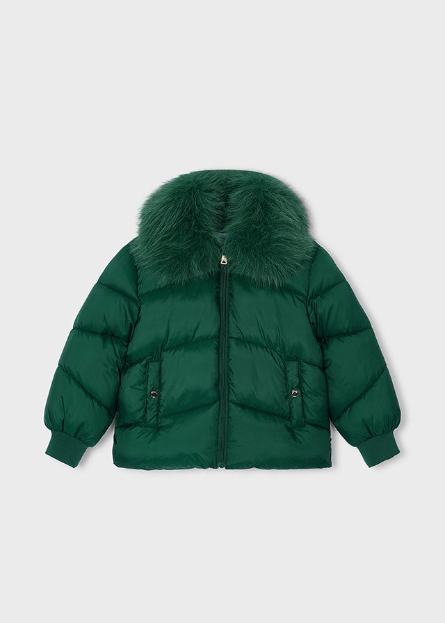 Chaquetón verde con cuello pelo sintético, niña.