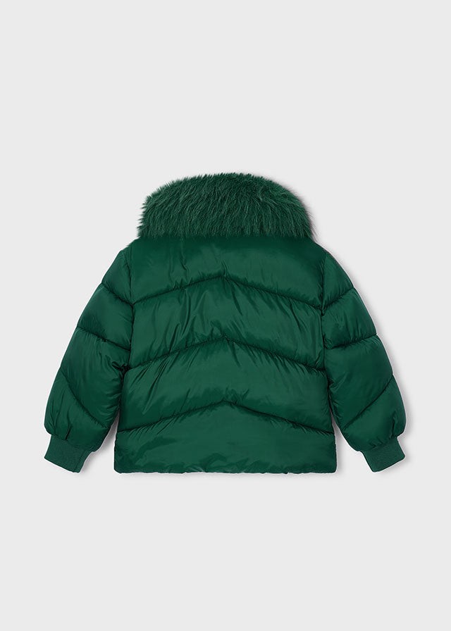 Chaquetón verde con cuello pelo sintético, niña.