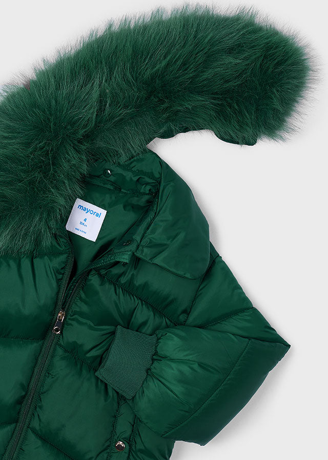 Chaquetón verde con cuello pelo sintético, niña.