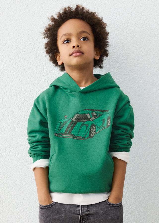 Sudadera con capucha estampado relieve, niño.