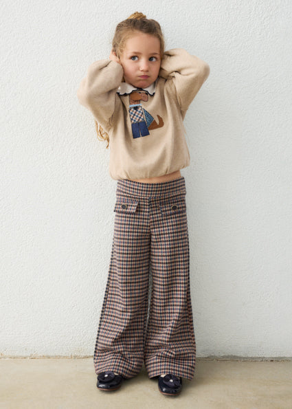 Pantalon punto Corte wide leg. Pernera ancha y fluida niña.