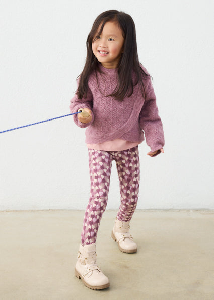 Leggings de punto estampado corazones