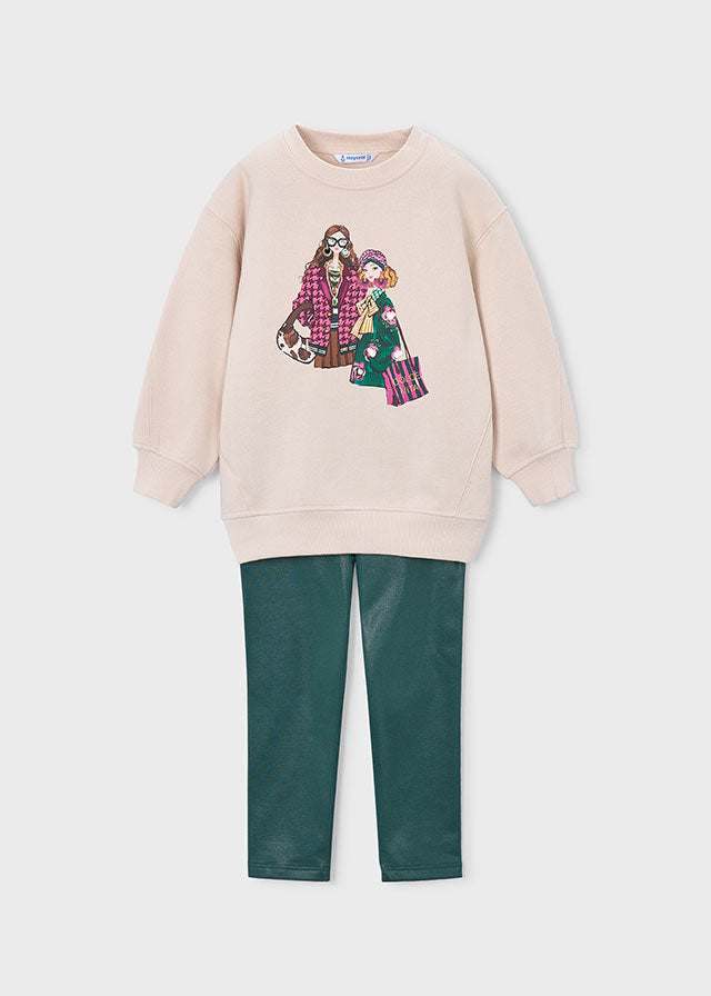 Conjunto sudadera y leggings forrados, niña.
