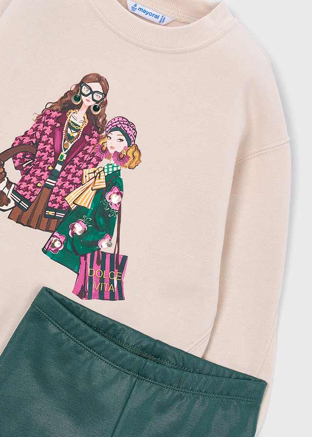Conjunto sudadera y leggings forrados, niña.