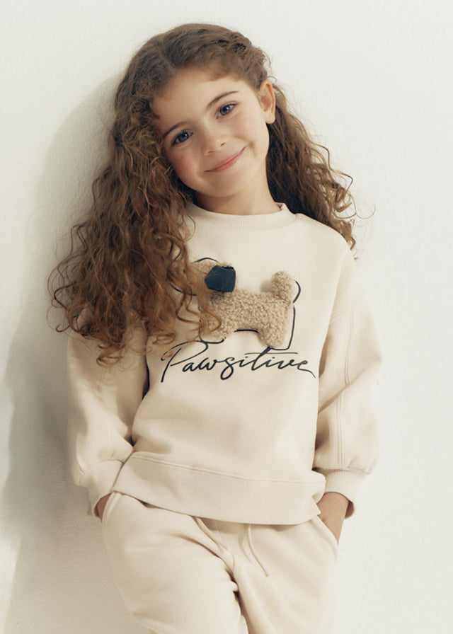 Conjunto 2 piezas: sudadera sin capucha y pantalón recto, niña.
