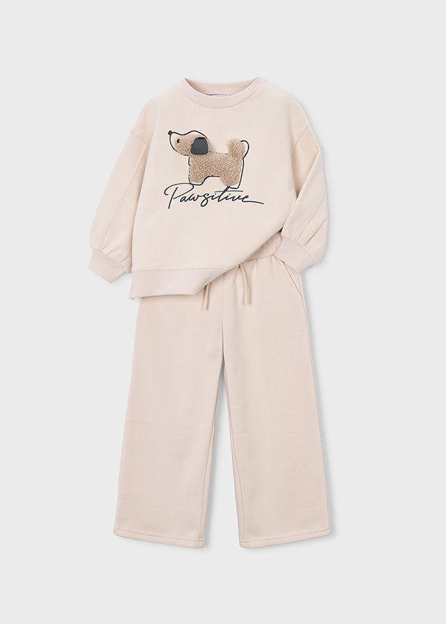 Conjunto 2 piezas: sudadera sin capucha y pantalón recto, niña.