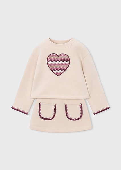 Conjunto falda felpa corazón
