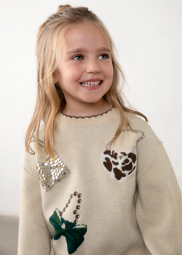 Conjunto dos piezas, jersey y falda tricot, niña.