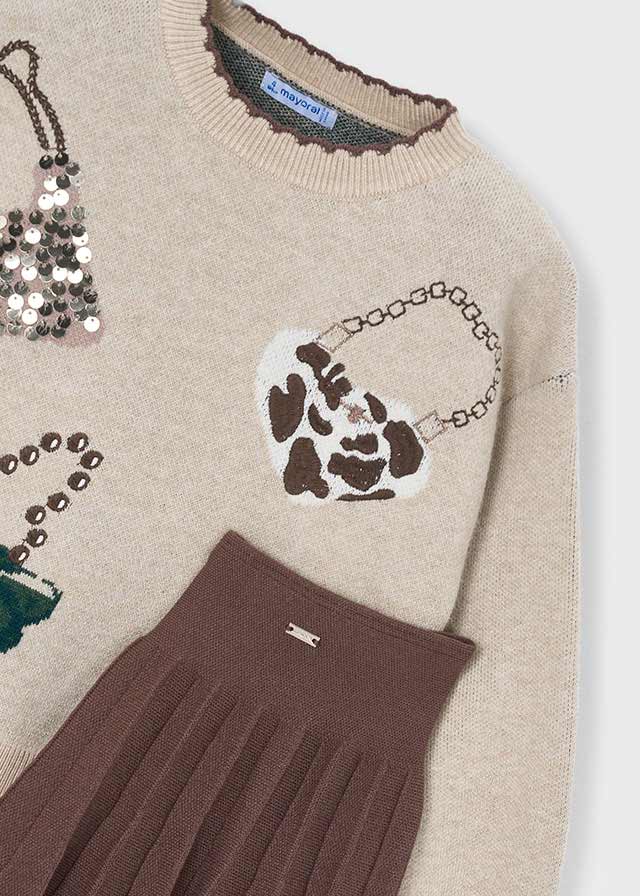 Conjunto dos piezas, jersey y falda tricot, niña.