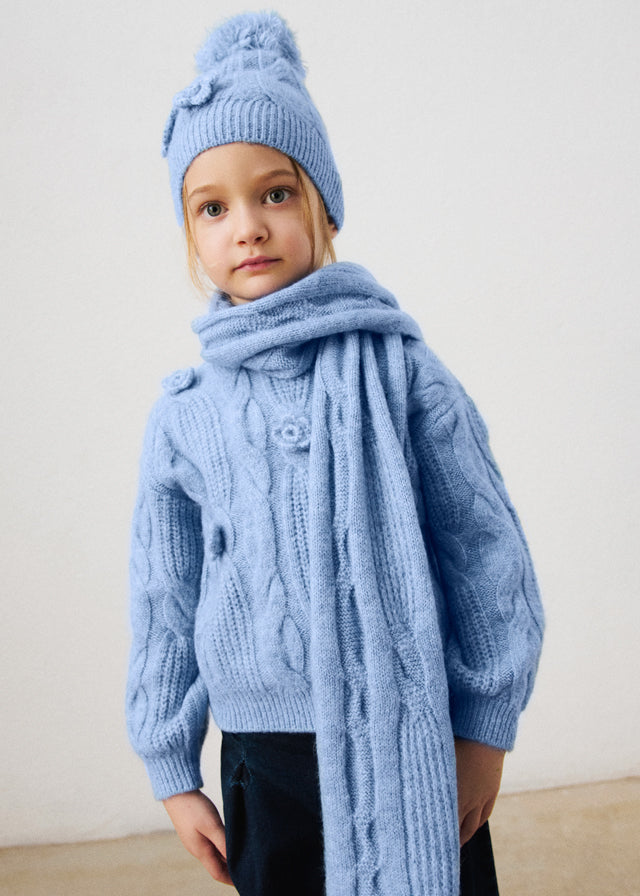 Conjunto gorro bufanda flores 3d niña