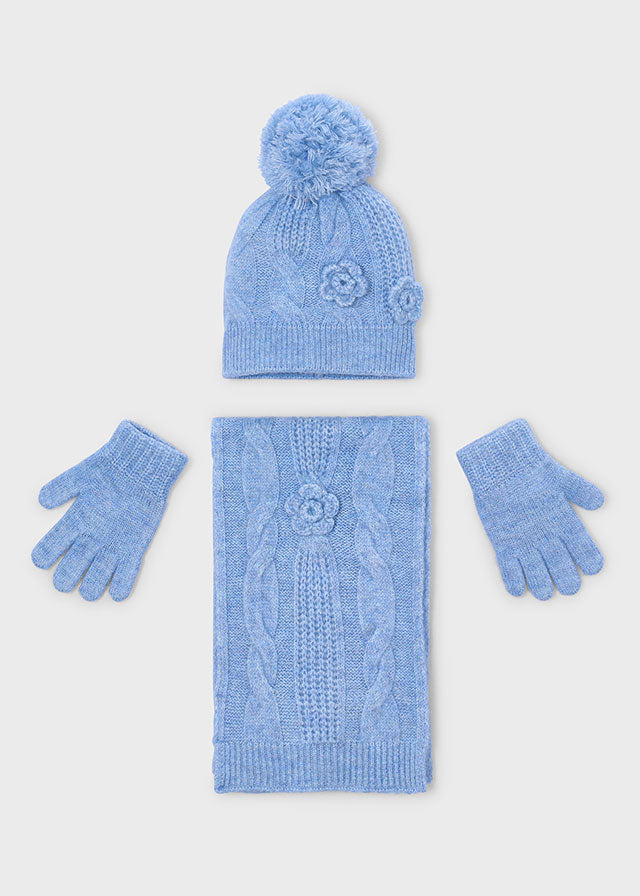 Conjunto gorro bufanda flores 3d niña