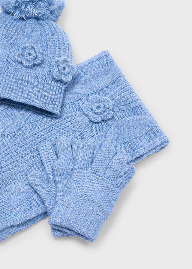 Conjunto gorro bufanda flores 3d niña