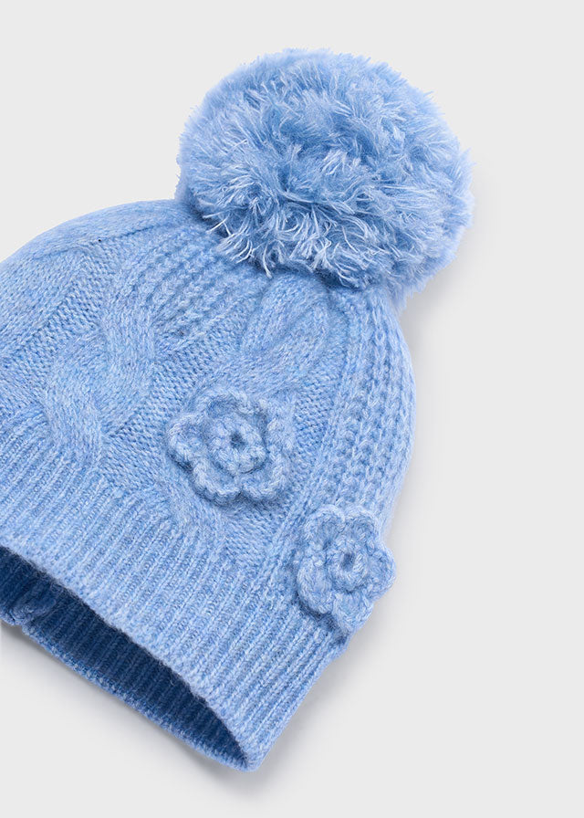 Conjunto gorro bufanda flores 3d niña