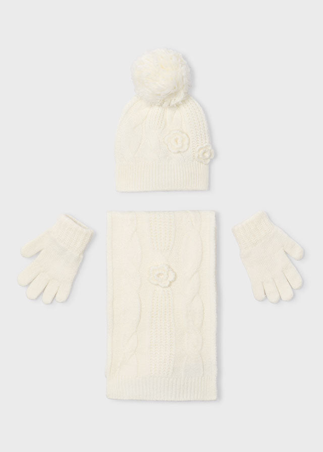 Conjunto gorro bufanda flores 3d niña