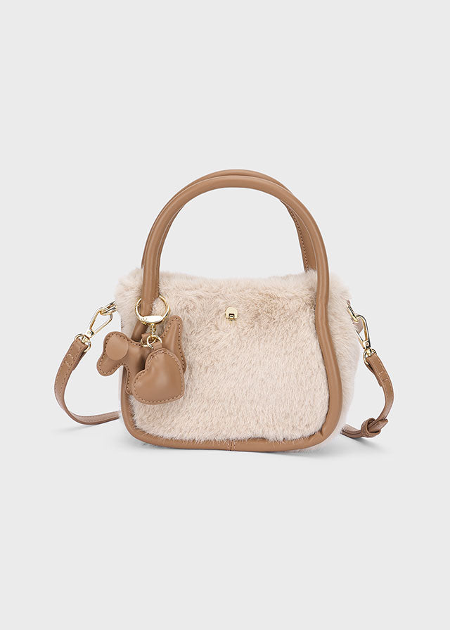 Bolso bandolera de pelo con llavero perrito y doble asa niña