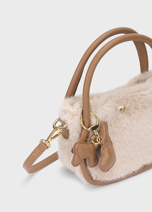 Bolso bandolera de pelo con llavero perrito y doble asa niña