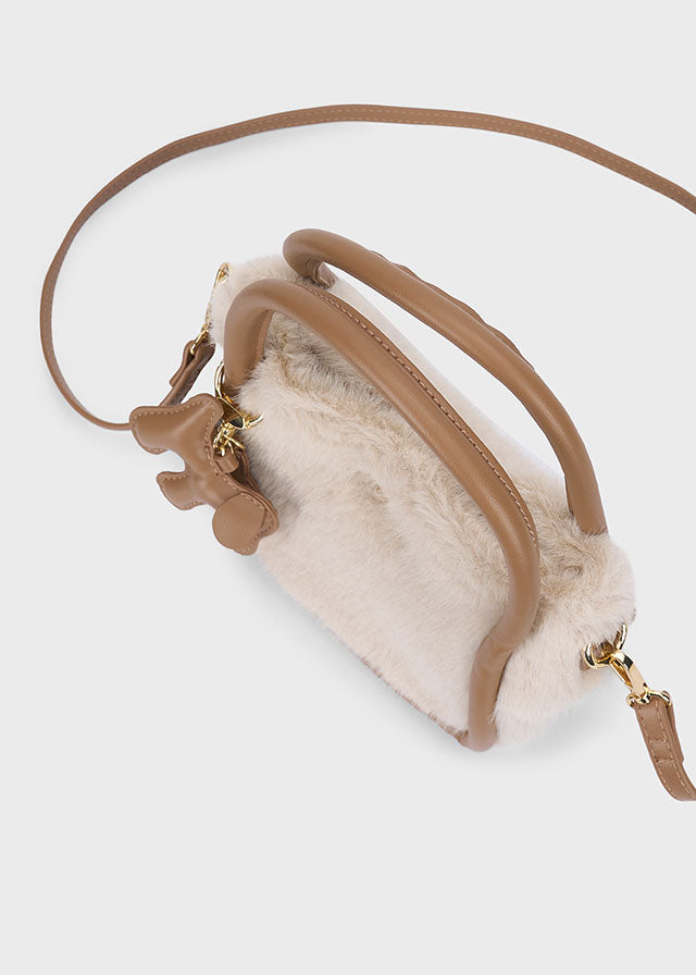 Bolso bandolera de pelo con llavero perrito y doble asa niña