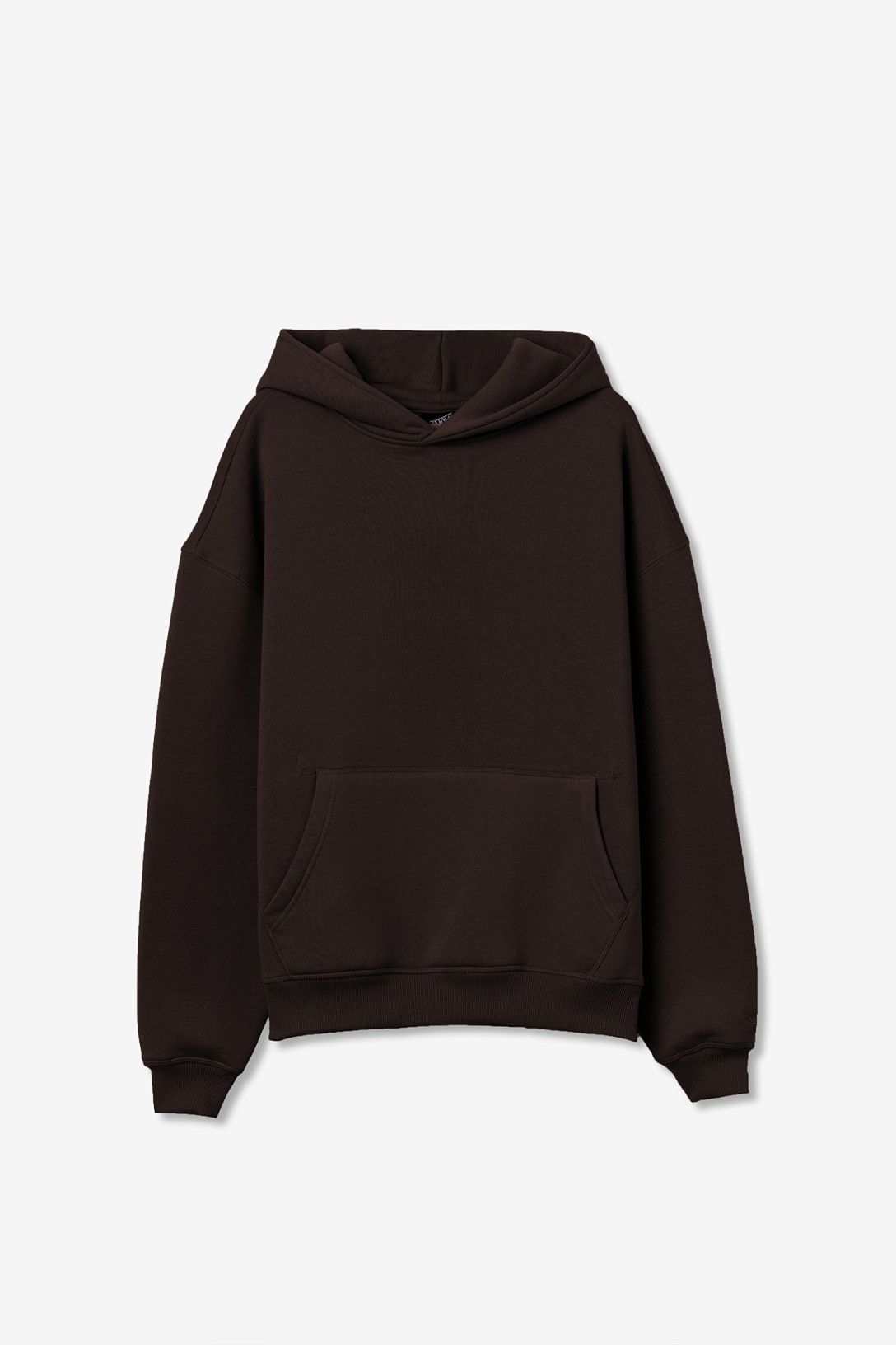 Sudadera básica marrón chocolate, bolsillo canguro. Chico.