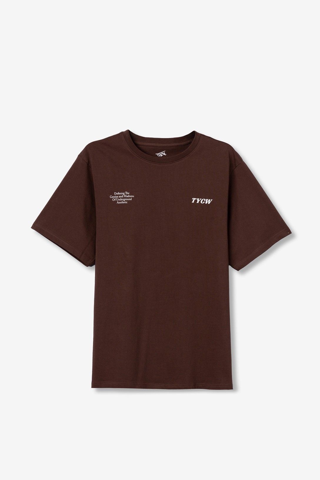Camiseta básica manga corta marrón, cuello redondo, chico.