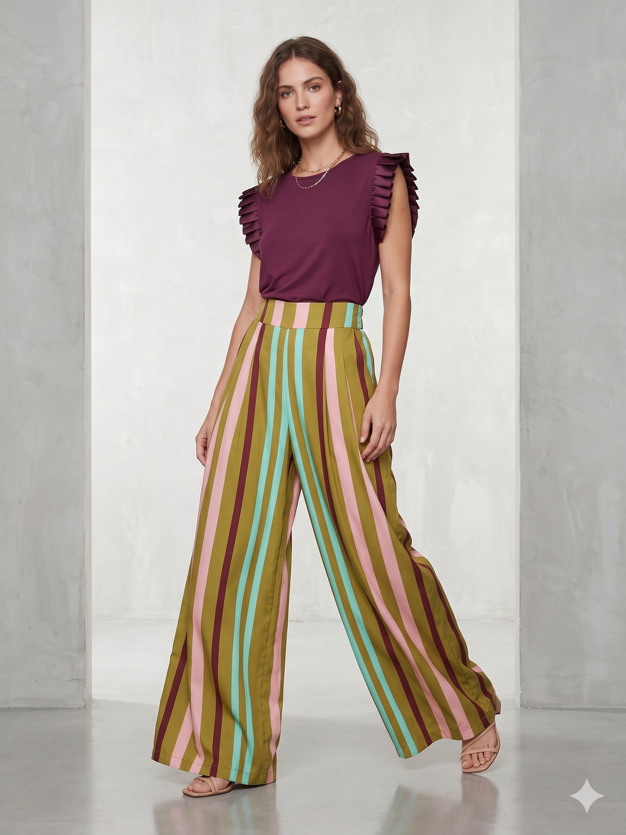 Pantalón fluido de rayas multicolor