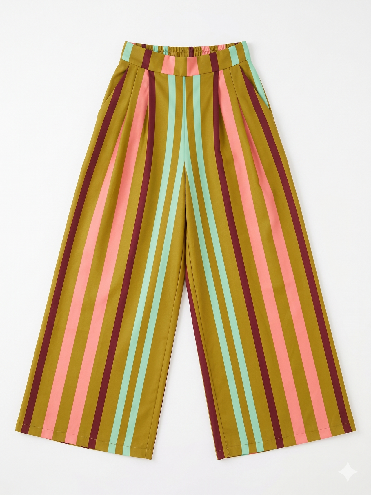 Pantalón fluido de rayas multicolor