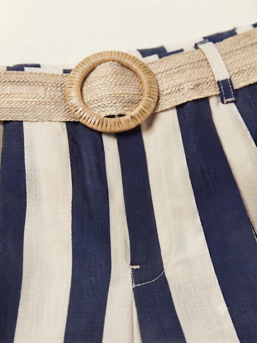 Short fluido rayas con cinturón