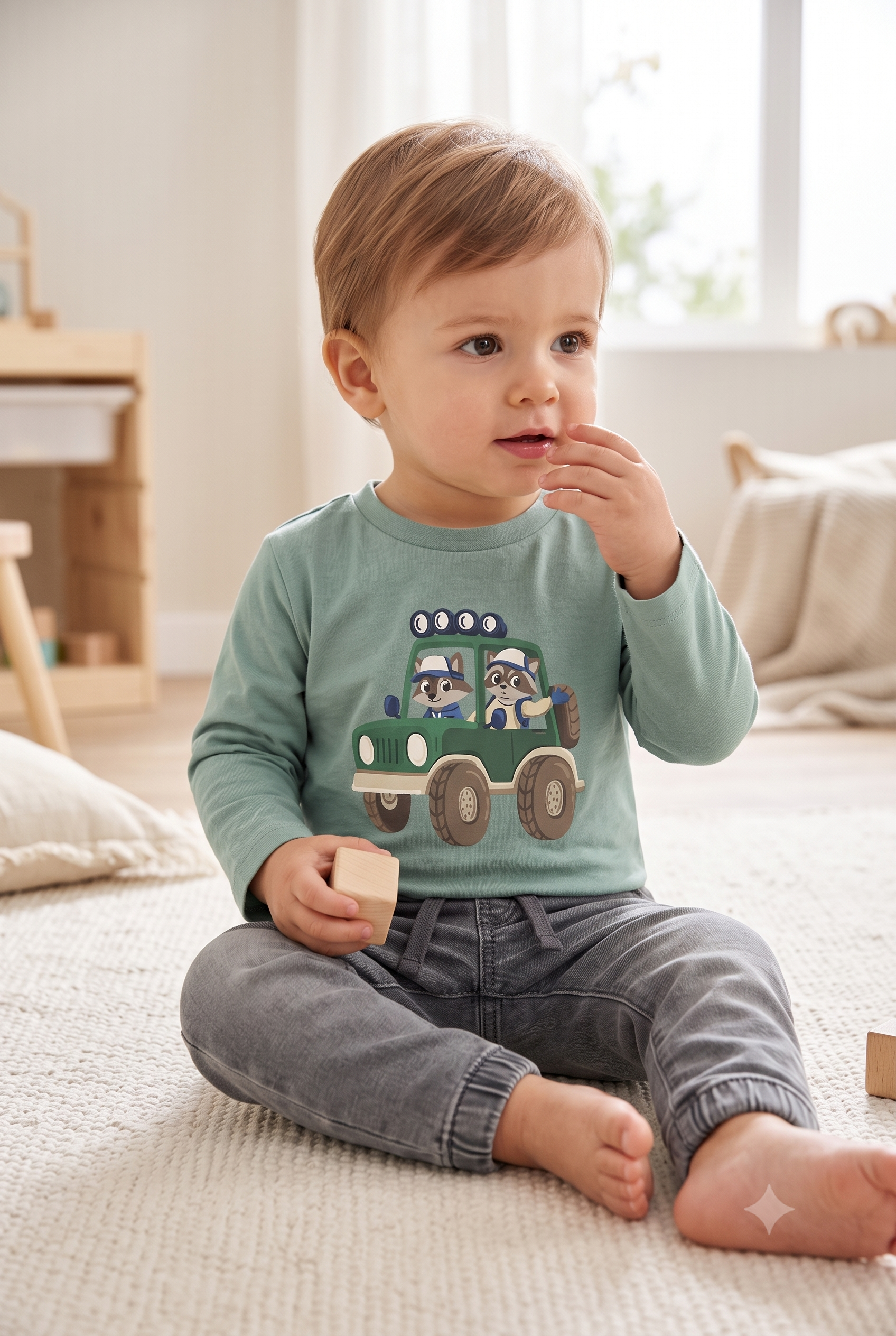 Camiseta manga larga estampado vehiculo bebé niño.
