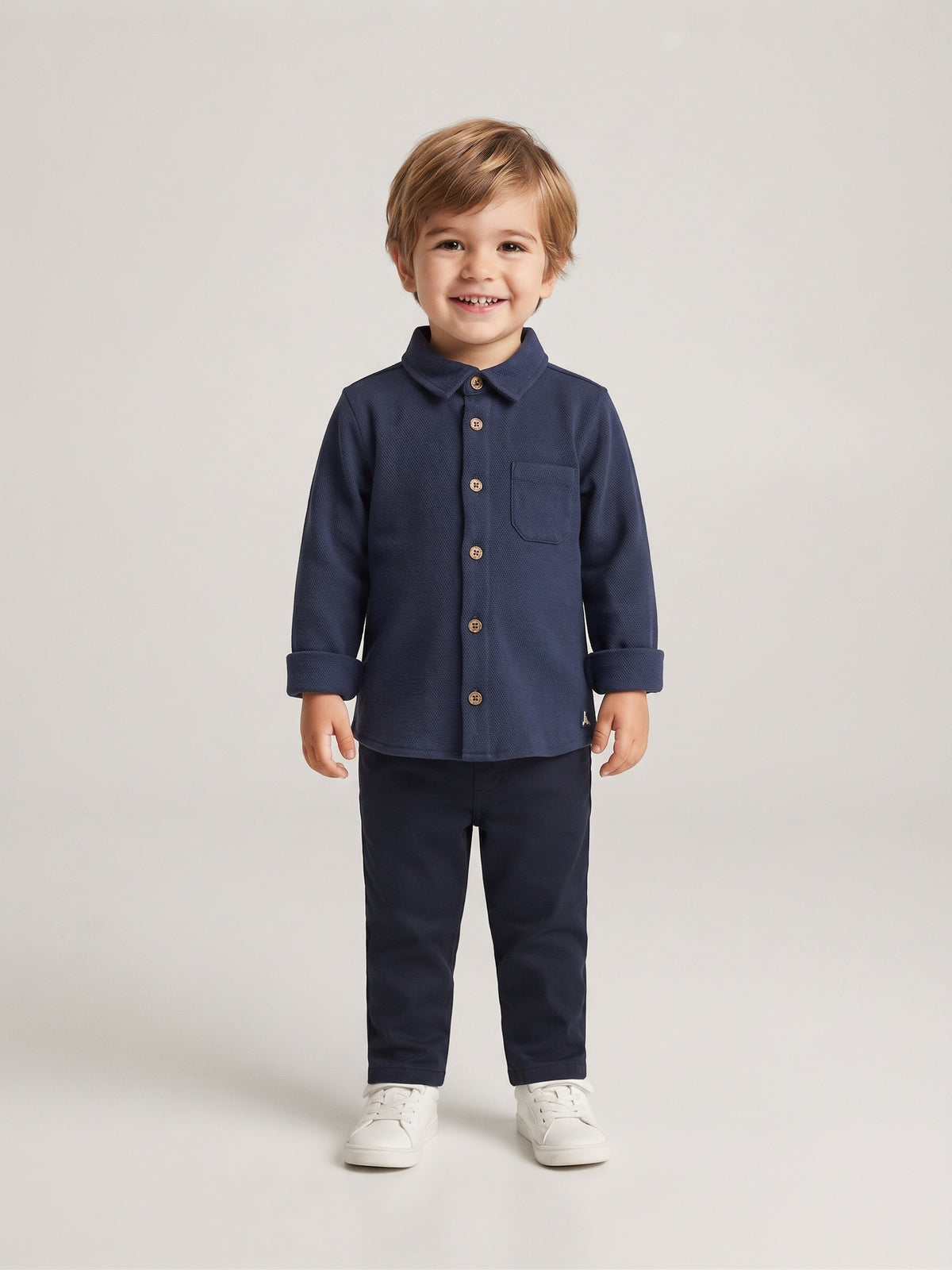 Camisa manga larga azul  bebé niño