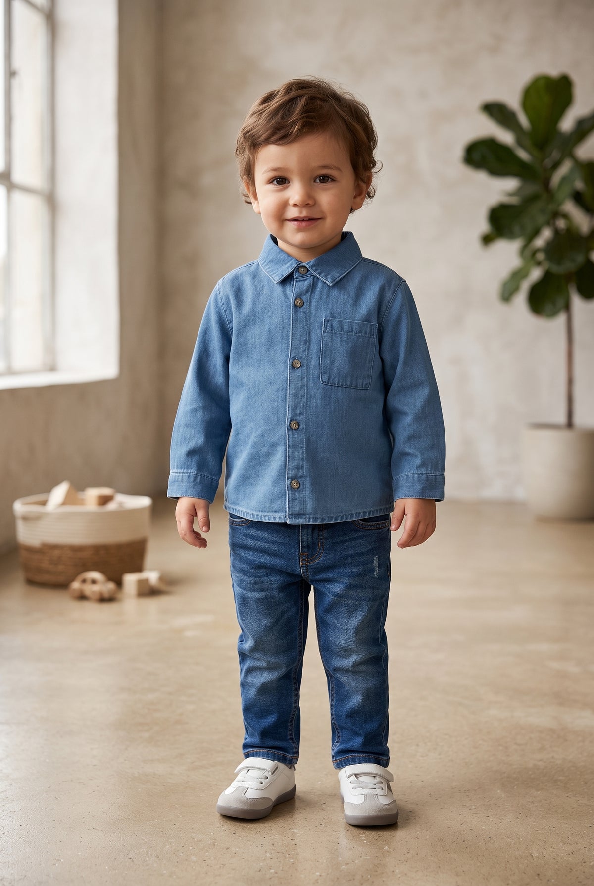 Camisa manga larga denim bebé niño