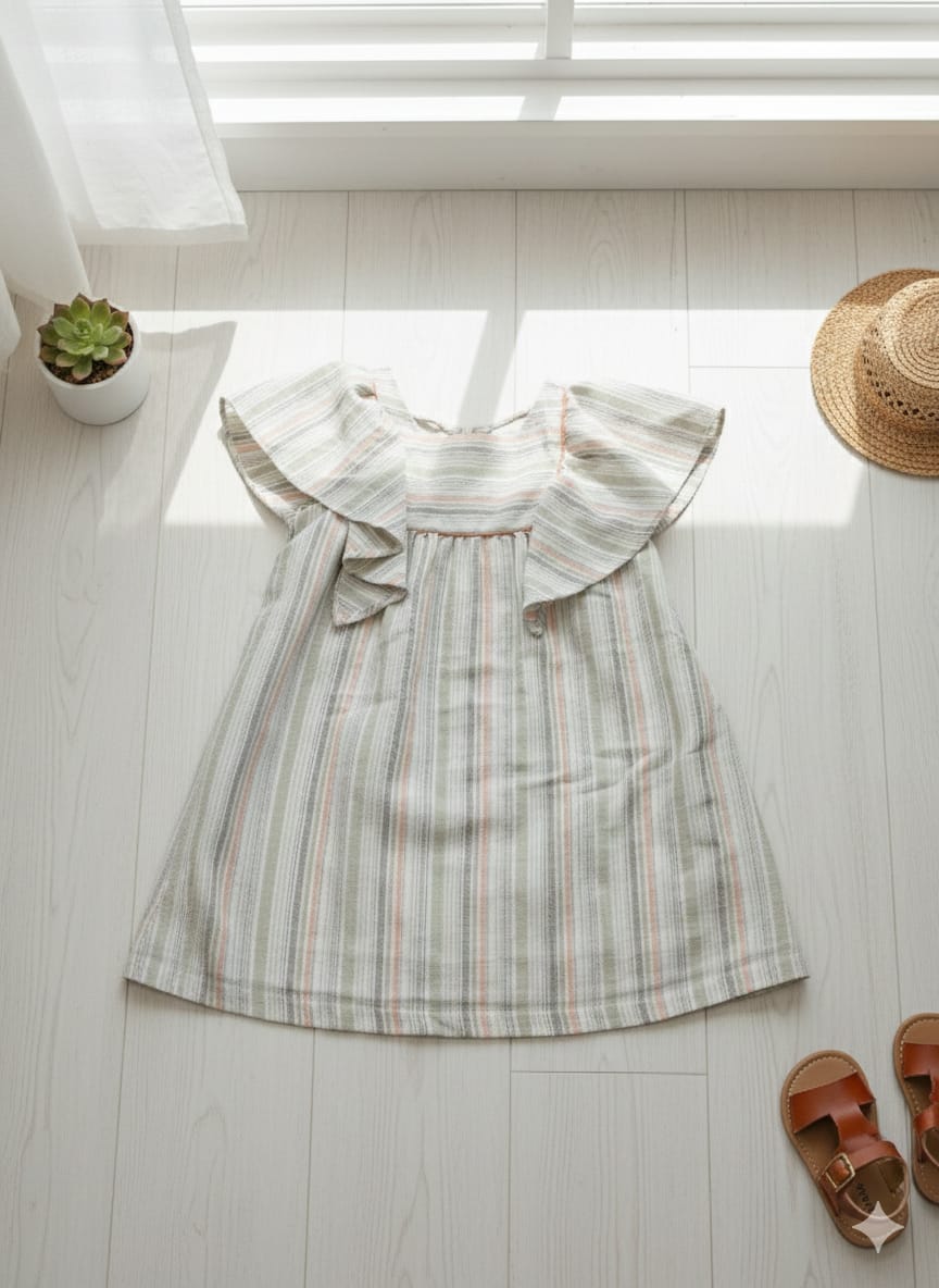 Vestido Niña De Rayas Y Manga Volante