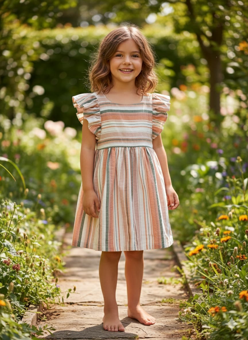 Vestido Niña De Rayas Y Espalda Cruzada