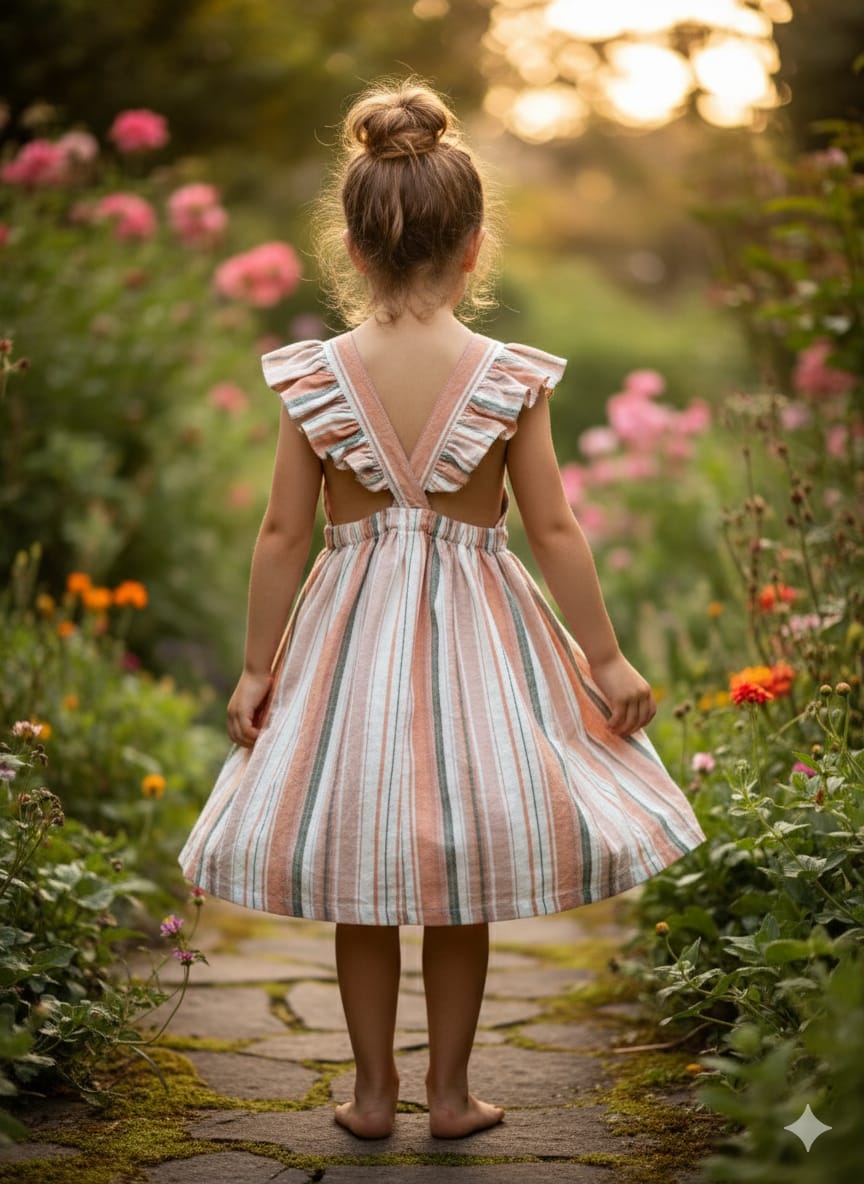 Vestido Niña De Rayas Y Espalda Cruzada