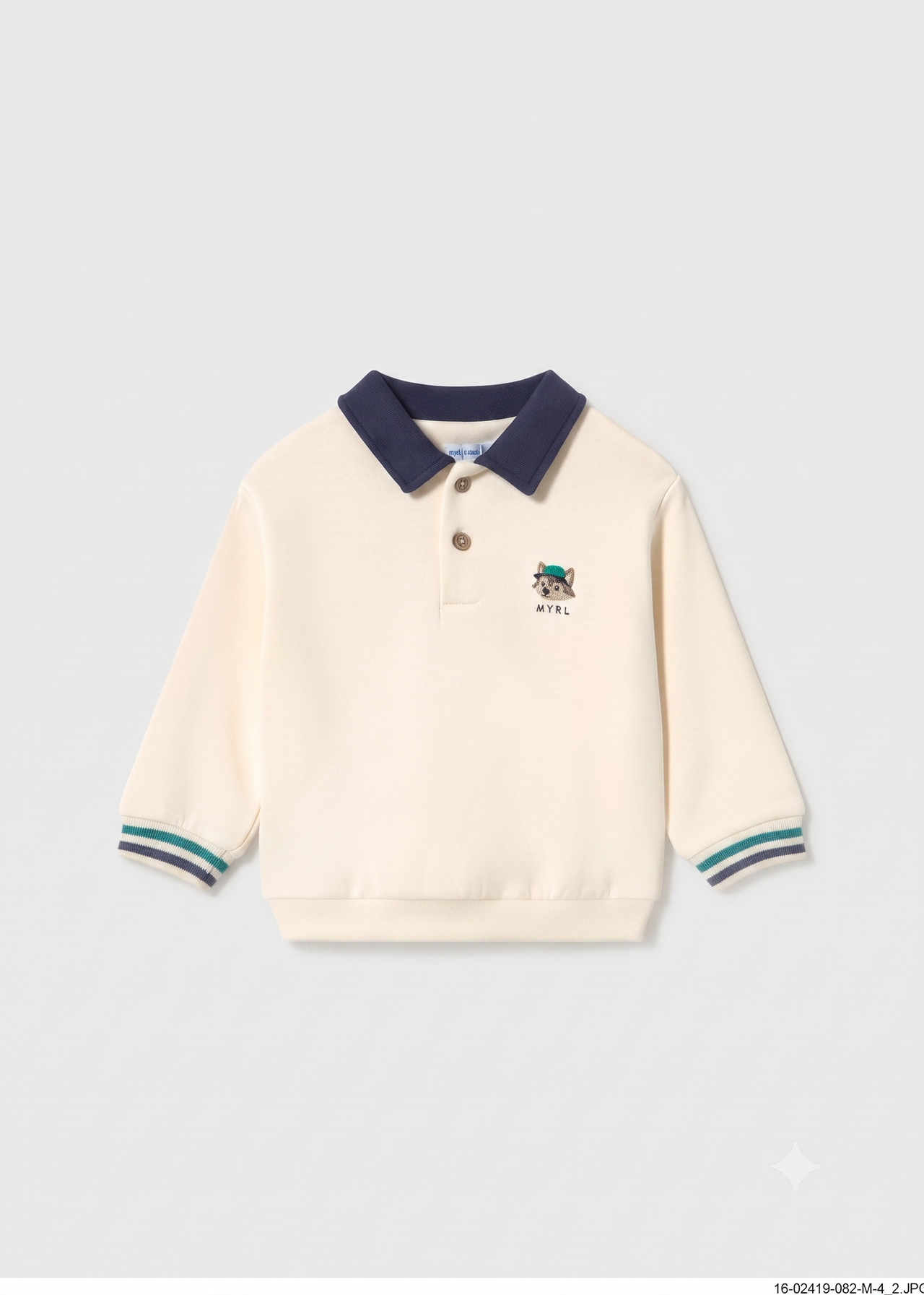 Sudadera tipo polo con detalles de rayas en los puños, bebe niño.
