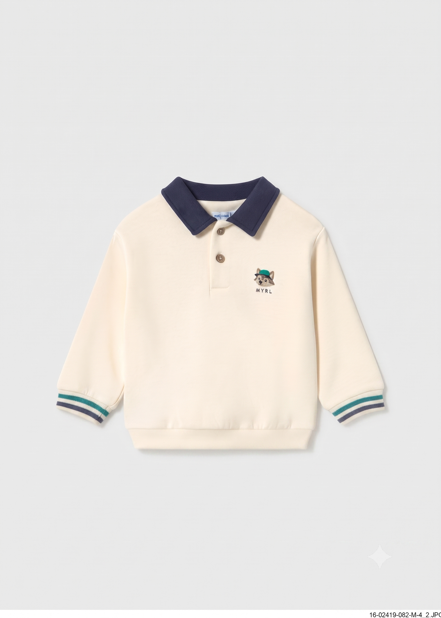 Sudadera tipo polo con detalles de rayas en los puños, bebe niño.