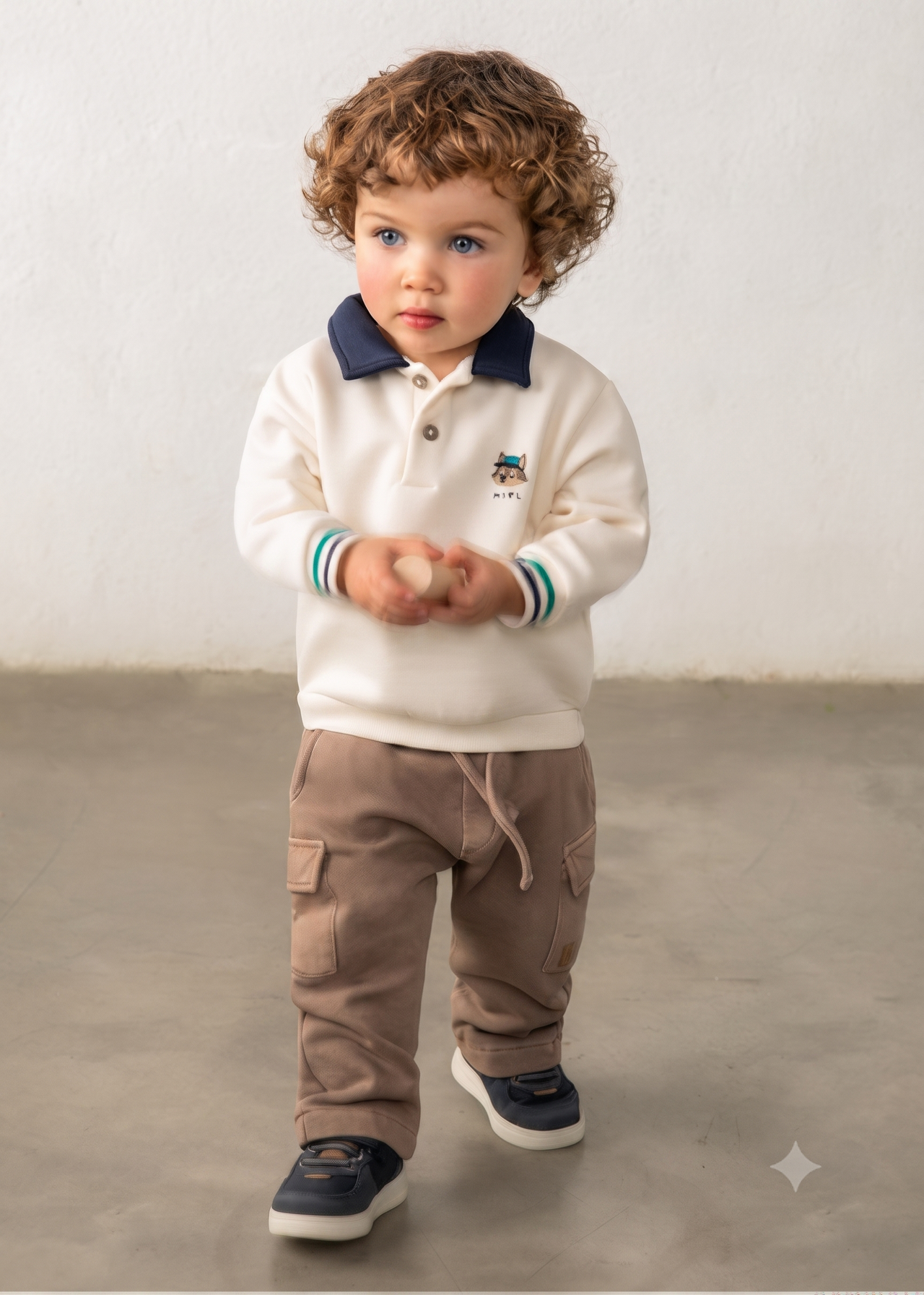 Sudadera tipo polo con detalles de rayas en los puños, bebe niño.
