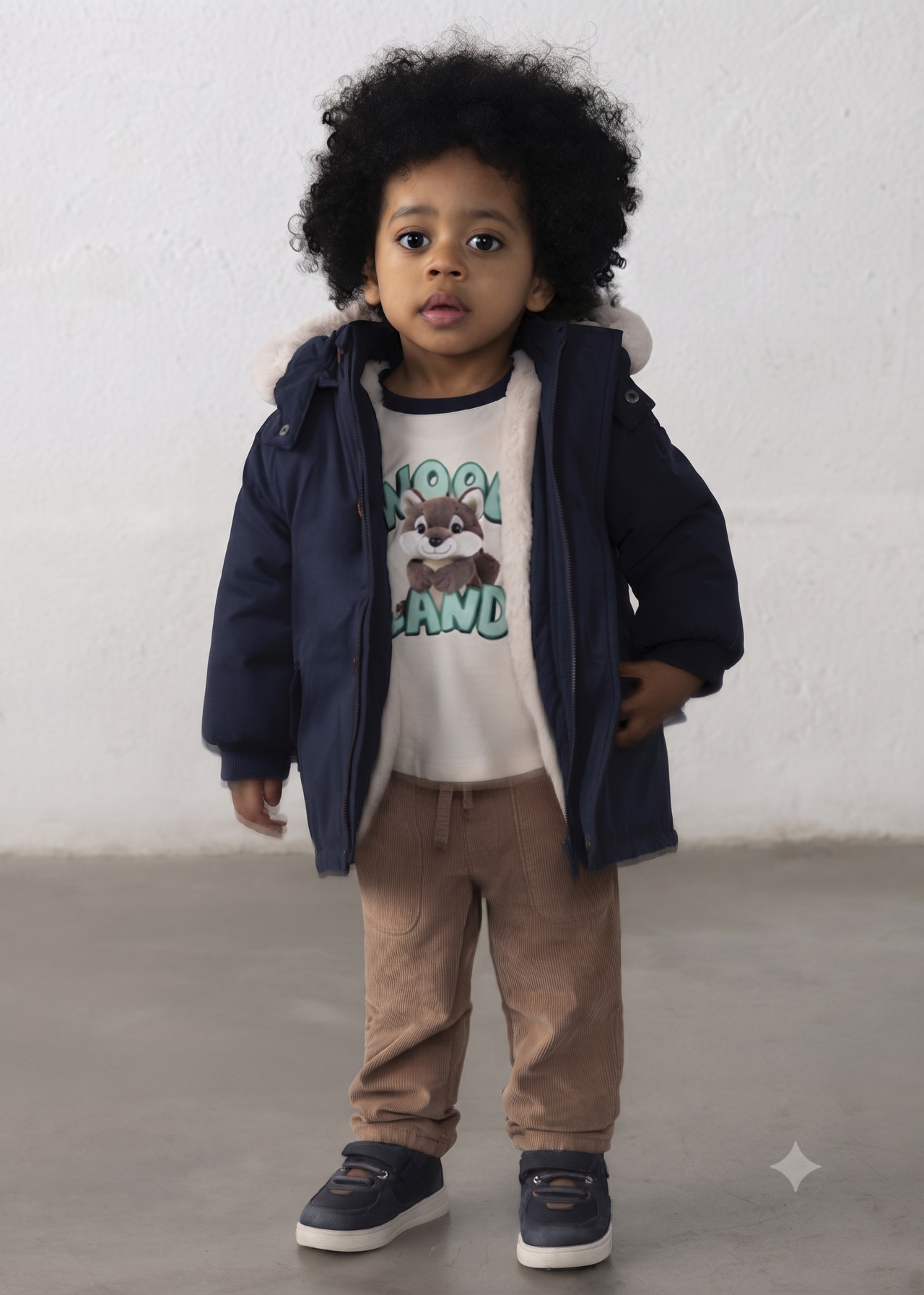 Parka con capucha y forro de pelo  bebé niño.