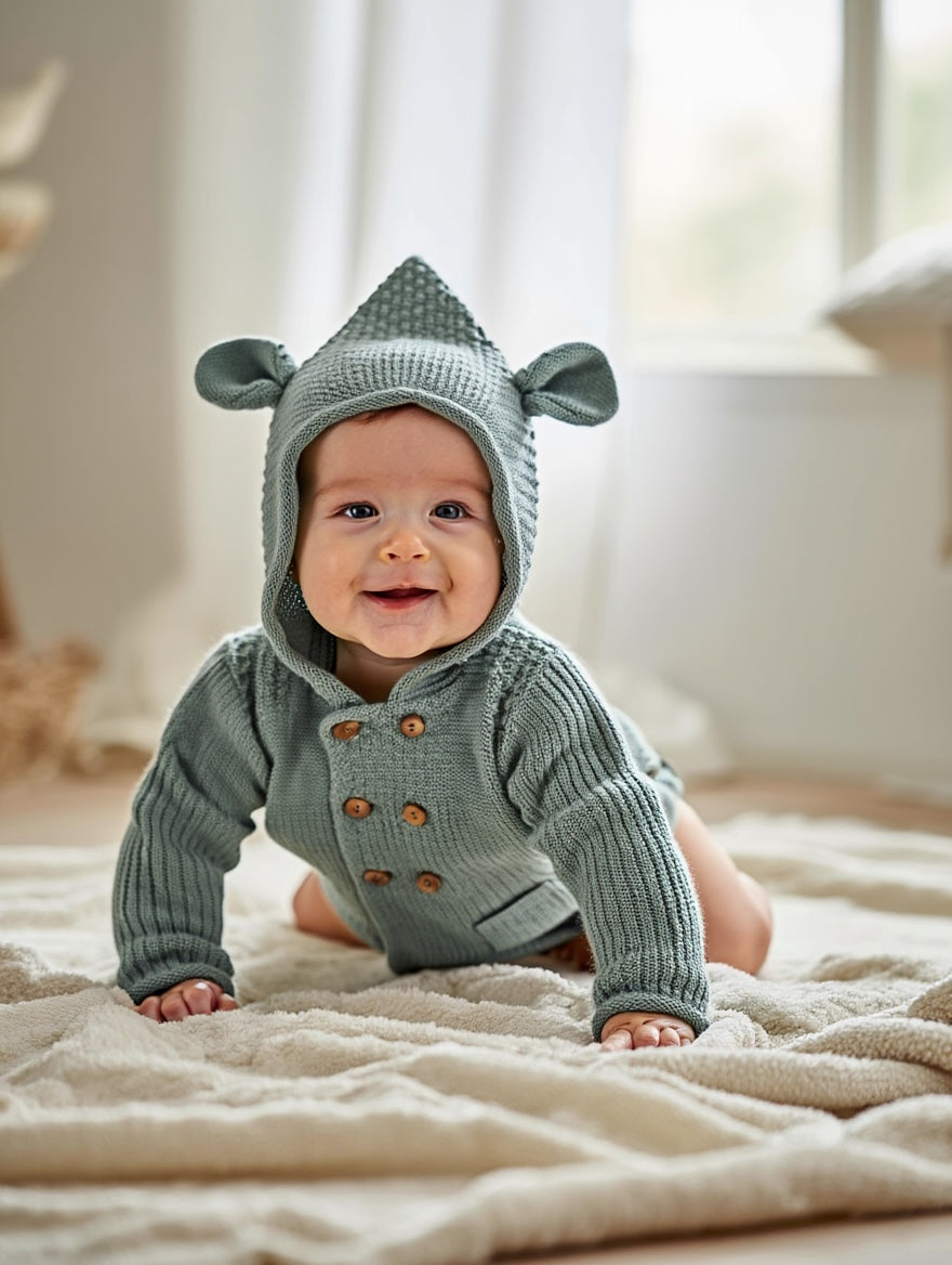 Chaqueta De Bebe Con Capucha Y Orejas