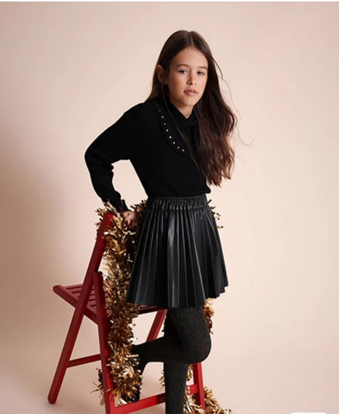 Falda Polipiel Plisada De Niña