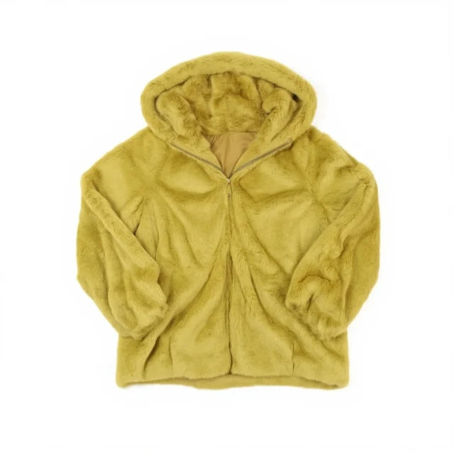 Abrigo Pelo Mostaza Con Capucha