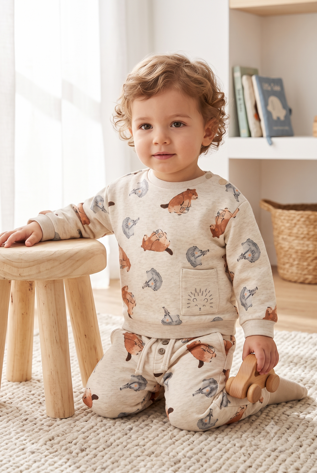 Pantalon cinturilla y puños elásticos zorritos bebé niño.