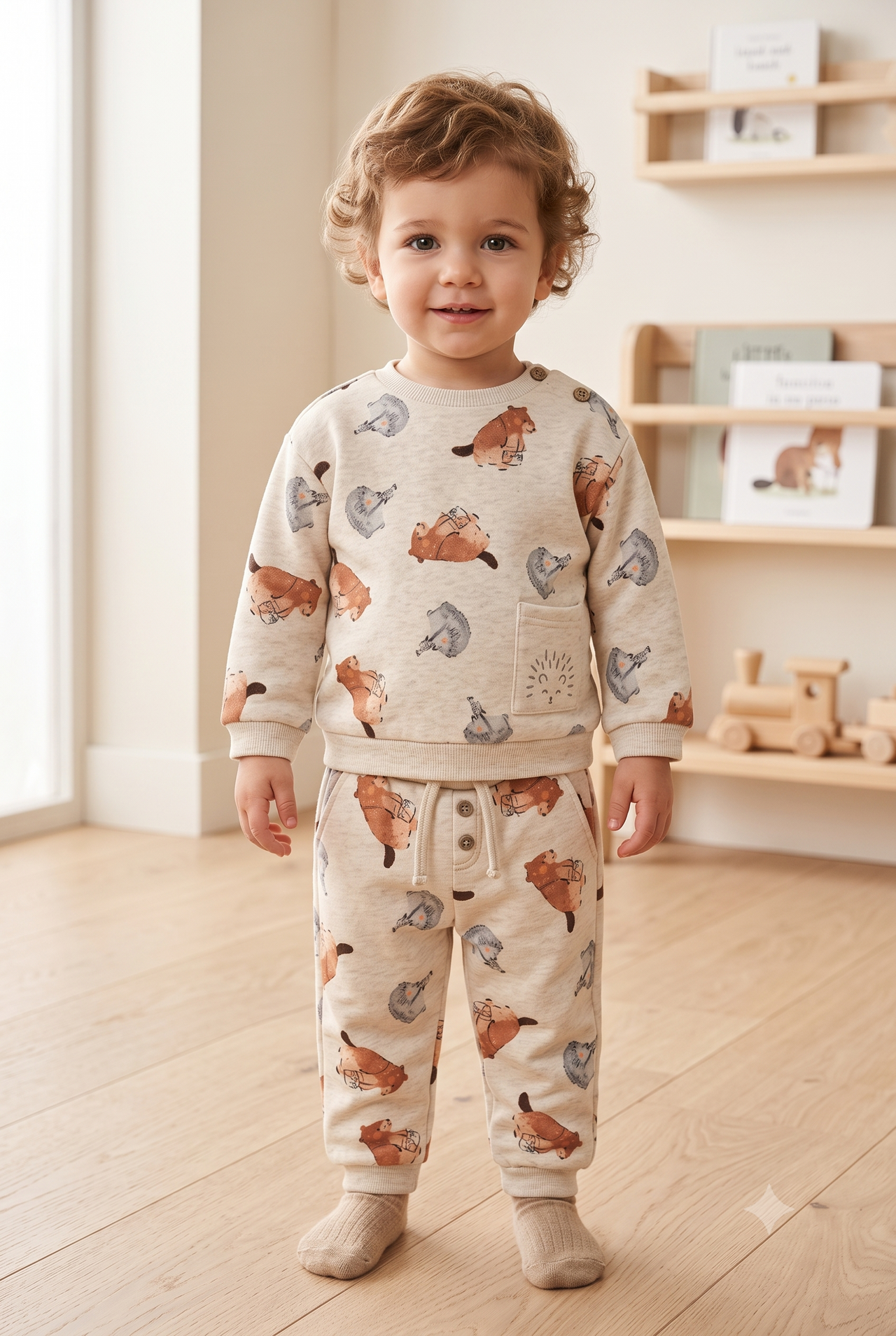 Sudadera sin capucha zorritos, bebé niño.